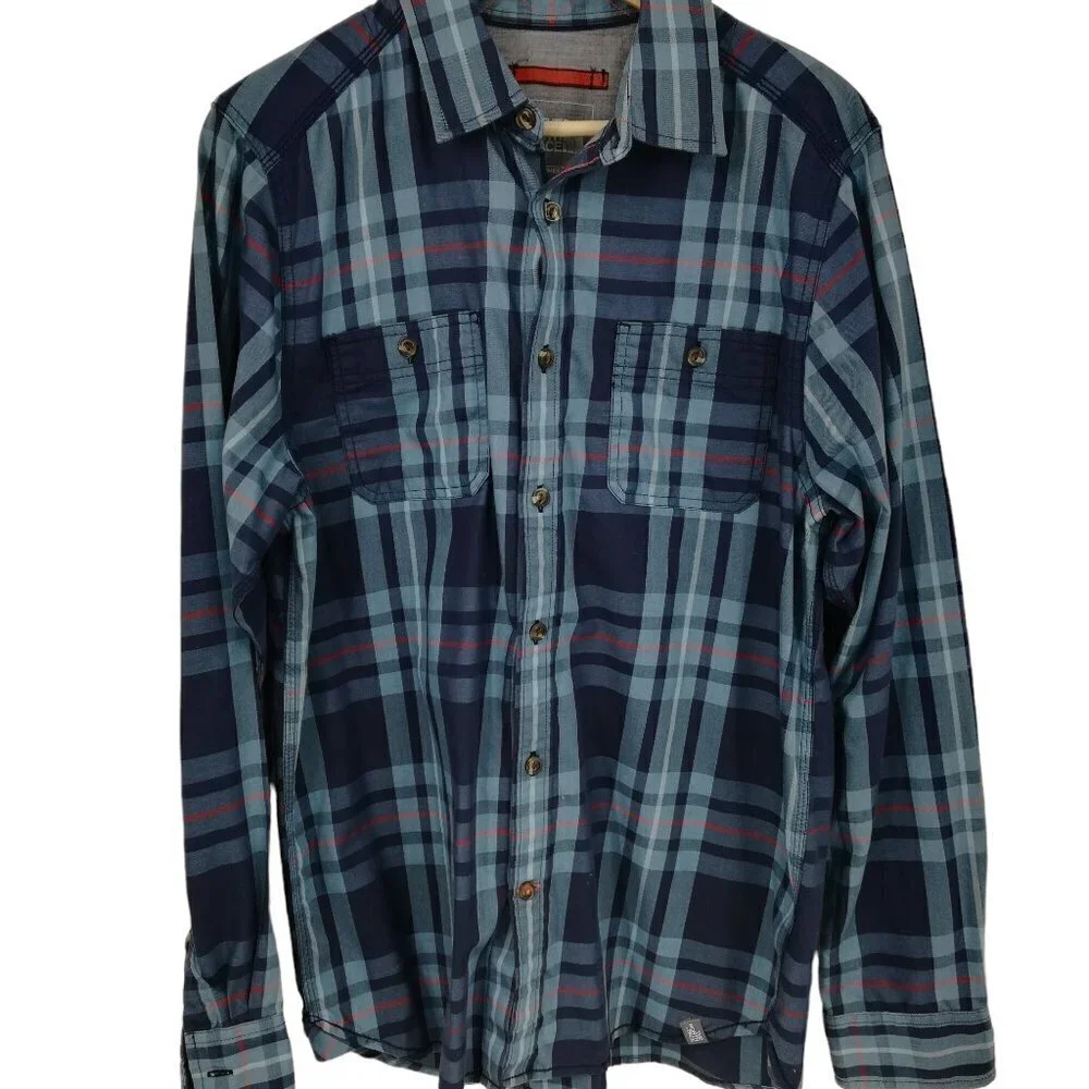 The North Face Plaid Long Sleeve Button Up Shirt Size M Blue Orange Pocket